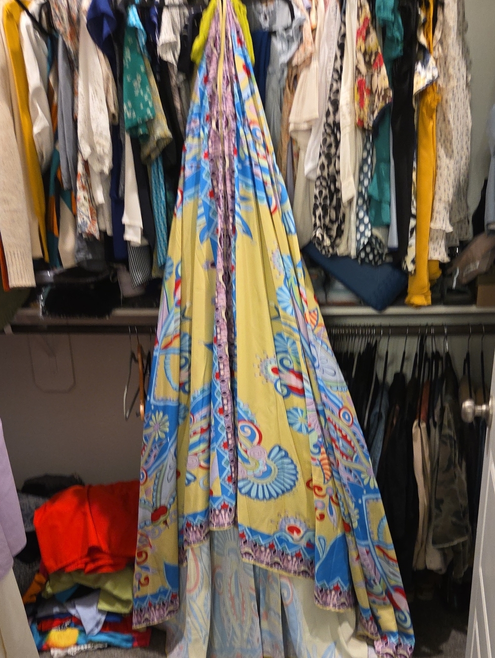 Boho Print Maxi Dress in Yellow and Blue